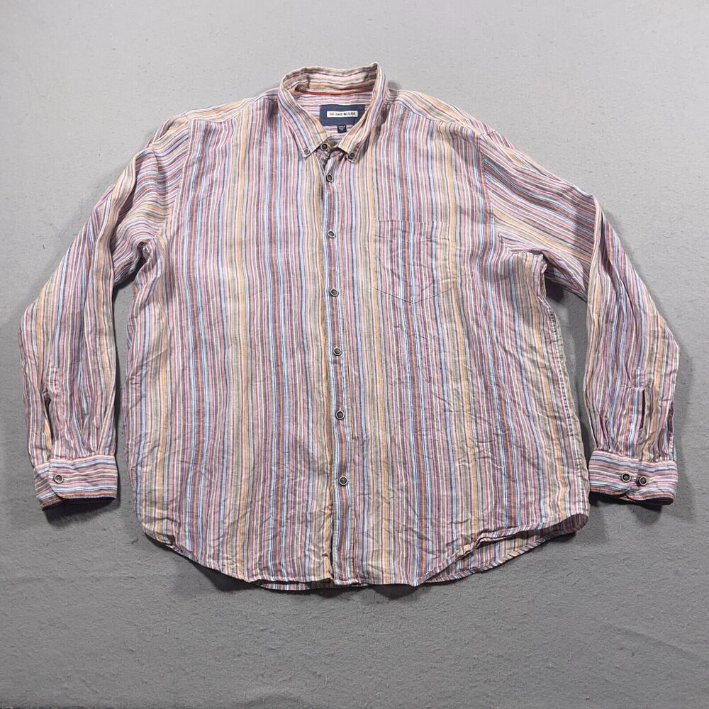 32 Bar Blues Shirt Men 2XL Striped Linen Button Down Long Sleeve Costal Vacation
